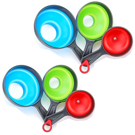 2 Set, 6 Pack Funnels for Filling Bottles, Dokpod Kitchen Funnels for Kitchen Use, Canning Funnel Wide Mouth, Small and Large Collapsible Silicone Funnel Set