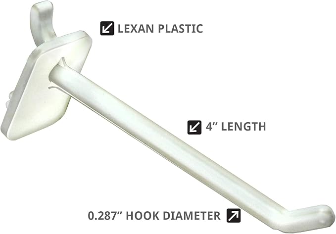 Azar Displays 800004-W 4-Inch Lexan Hook, White, 50-Pack