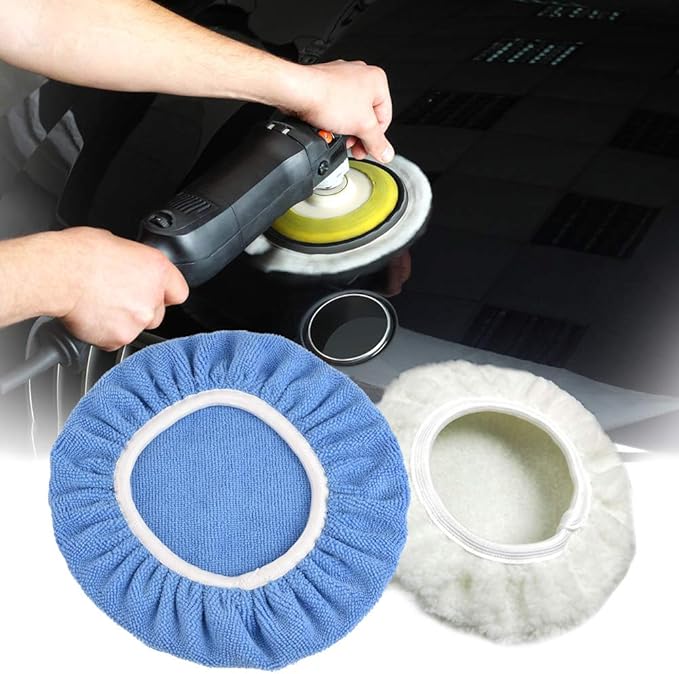 Car Polisher Pad Bonnet Wax Bonnet Set (7 to 8 Inches), 5Pcs Soft Microfiber + 3Pcs Wool Polishing Bonnet Orbital Buffing Pad Cover Waxing Bonnet for Car Polisher