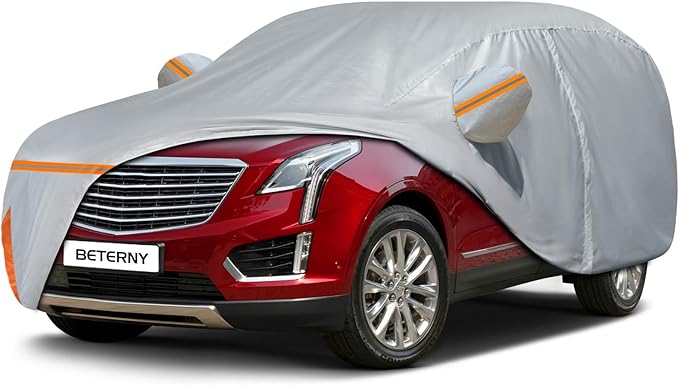 Car Cover for 2016-2025 Cadillac XT5, Waterproof Custom-fit Sun Rain Dust Snow Wind All Weather Protection Outdoor XT5 Full Car Cover with Cotton Lining and Door Zipper-Gray