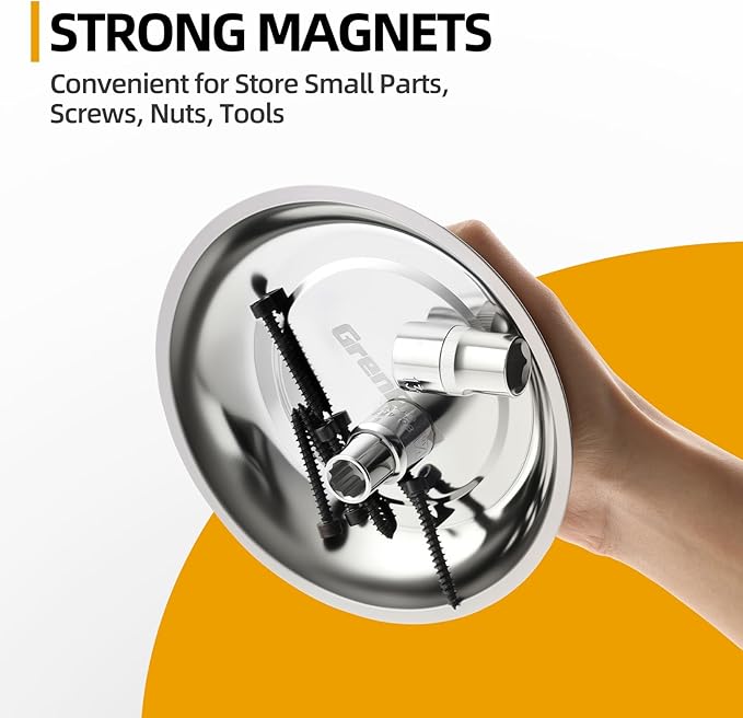 Magnetic Tray 4-Pack | Stainless Steel Magnetic Parts Trays | 3 Inch, 6 Inch, Square & Shallow Tray Set