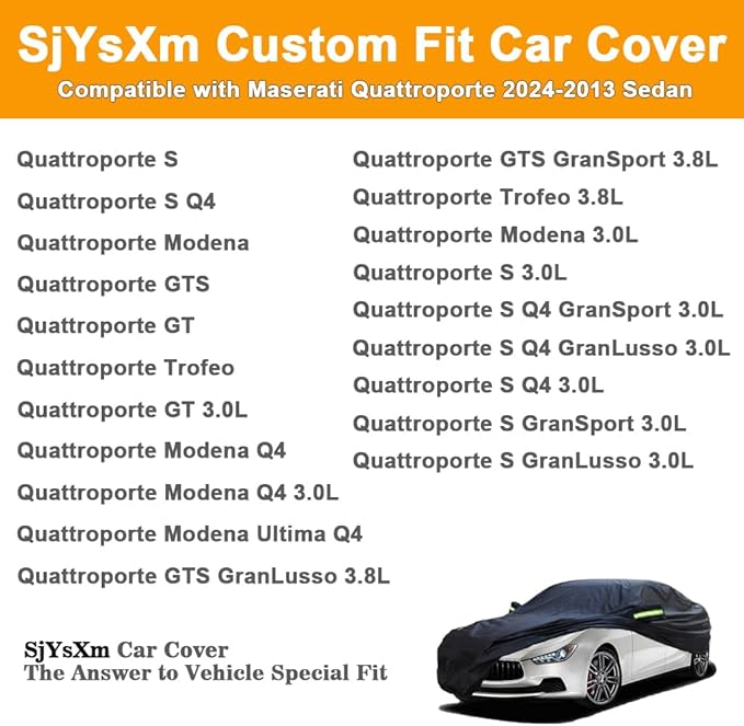 Custom Car Cover Compatible with Maserati Quattroporte 2026-2013, Waterproof All Weather Car Covers for Outdoor Indoor, Heavy Duty Rain Snow Sun Dust UV Cover with Windproof Straps
