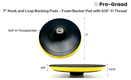 7" Hook and Loop Backing Plate for Sanding, Polishing Buffering Pads, Backer Pad with 5/8”-11 (5/8 inch TPI), 7 inch Backup Pad for Angle Grinder Drill Polisher Buffer