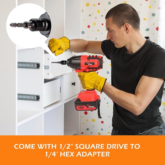 Cordless Impact Wrench, 1/2" 18V 1500Nm 4 in 1 Brushless Power Drill Driver Screwdriver Kit