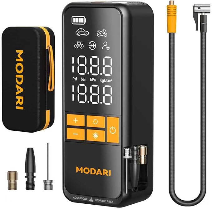 MODARI Tire Inflator Portable Air Compressor - 4X Faster 160 PSI Portable Air Pump for Cars - Cordless Tire Inflators with Gauge - Portable Tire Inflator for Car, Pickup, Bike and More