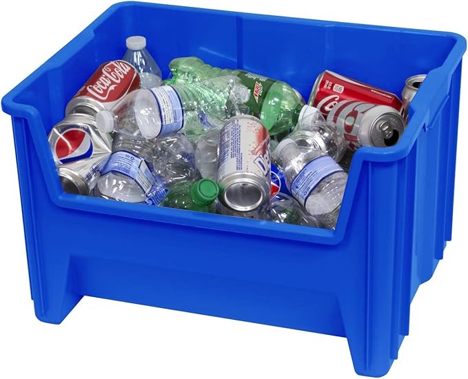 Akro-Mils 13017 Stak-N-Store Heavy Duty Stackable Open Front Plastic Storage Container Bin, (15" x 20" x 12-1/2"), Blue, (3-Pack)