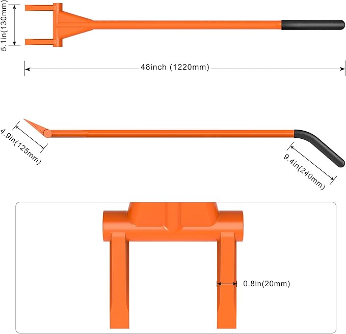 Dolibest 48'' Demo Bar 2-Tine Wrecking Bar, Heavy Duty Pallet Buster with Handle, All-Steel Handle Wrecking Pry Bar, Deck Board Removal Efficient and Effortless for Renovation and Construction