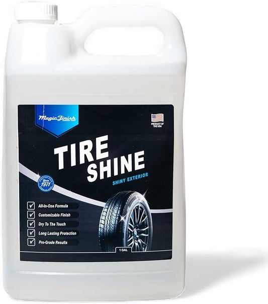 Magic Finish Tire Shine (1 Gallon) – Silicone-Based Tire Dressing for Long-Lasting Wet Look – High-Gloss Car Cleaning Supplies for Pro Detailing Results