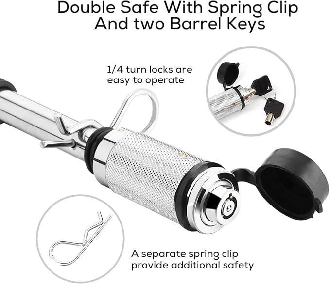 IKURAM R Locking Hitch Pin for 2 inch Receiver 5/8" Rotating Trailer Hitch Locking Pin Towing Hitch Locks Used to Bike Rack, Tow Truck, Boat-2 Pack (Silver)