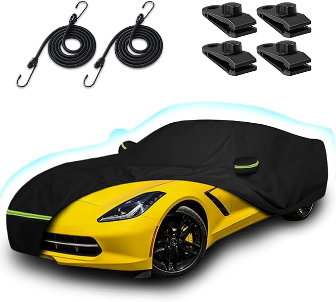 Car Cover for 2014-2019 Corvette C7 Stingray Corvette Z51 Z06, 6 Layers Waterproof Sun Rain UV Dust Snow Protection Outdoor C7 Full Car Cover with Zipper Door and Windproof Straps-Black