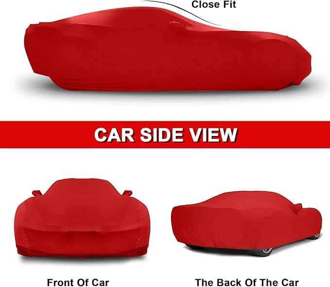 Car Cover Indoor Compatible with Corvette C7 2014-2019, Stingray, Z51, Z06, Grand Sport Corvettes Stretch Satin DustProof Protection Ultimate Custom Full Car Cover for Underground Garage Car Show(Red)