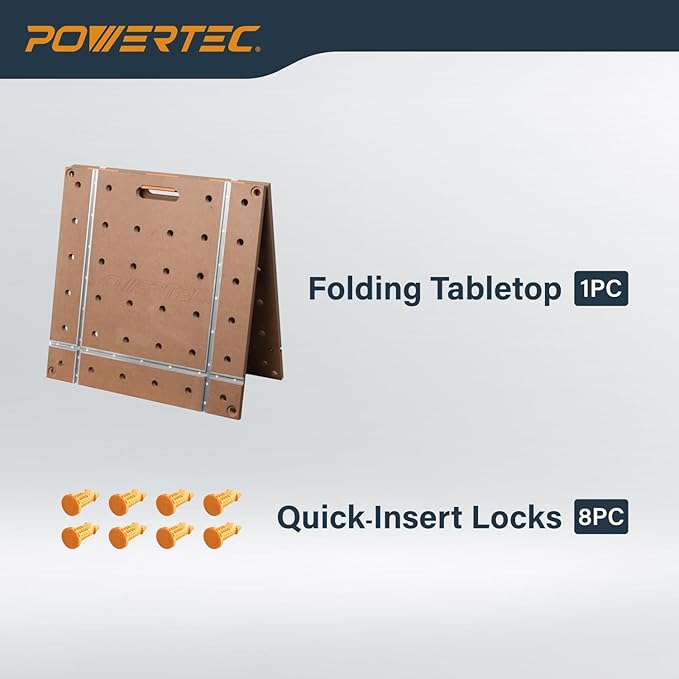 POWERTEC 72289 Arachni-Flex 24" x 48" Foldable Workbench Tabletop w/Carrying Bag - Portable Work Surface w/Pre-drilled Dog Holes, T-Tracks & Quick-Insert Locks for Woodworking Collapsible Workstand
