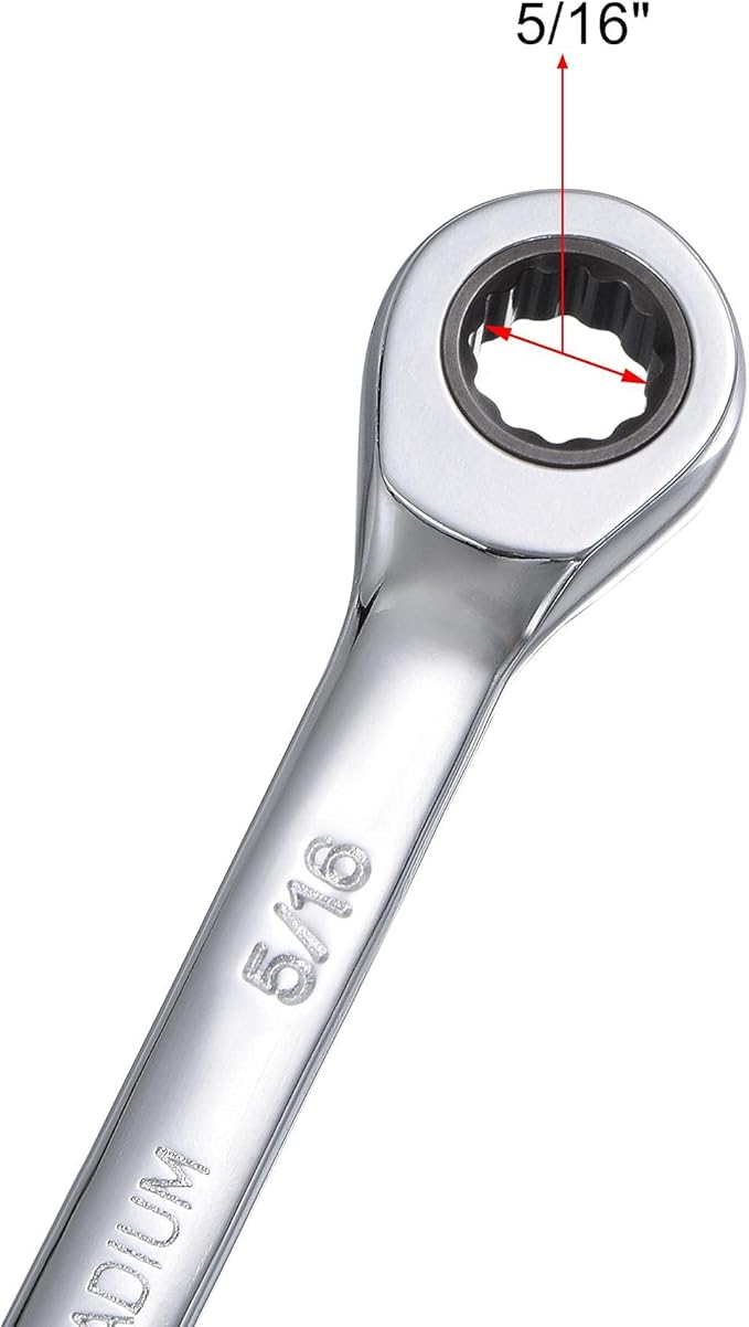 uxcell 5/16 Inch Ratcheting Combination Wrench SAE 72 Teeth 12 Point Ratchet Box Ended Spanner Tools, Cr-V