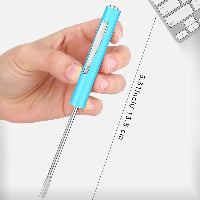 Minatee 30 Pcs Pocket Screwdriver Mini Tops and Pocket Clips Magnetic Slotted Screwdriver with Magnet Small Slotted Screw Driver for Mechanical Electrician Technician Repair Tool(Light Blue)