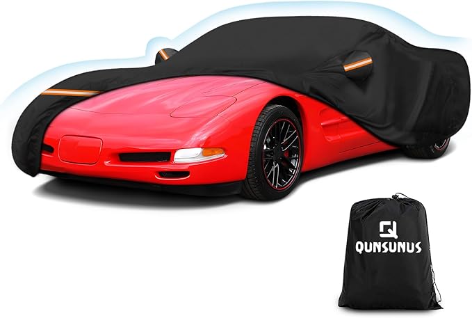 QUNSUNUS 6 Layer Car Cover for C5 Corvette 1996-2004 Waterproof All Weather Windproof for Corvette Car Cover Hail Protection with Zipper