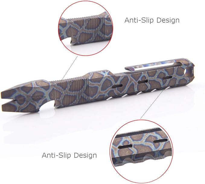 Titanium EDC Pry Bar with Nail Puller Bottle Opener Function with Pocket Clip EDC Tool (Multicolor)