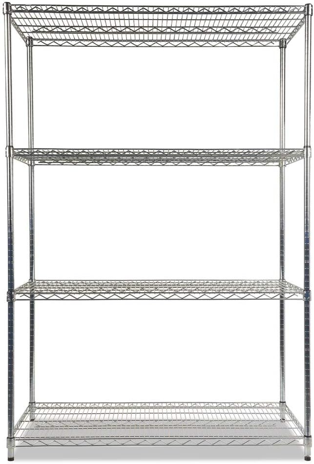 Alera ALE Industrial Heavy-Duty Wire Shelving Starter Kit, 4-Shelf, 48w x 24d x 72h, Silver