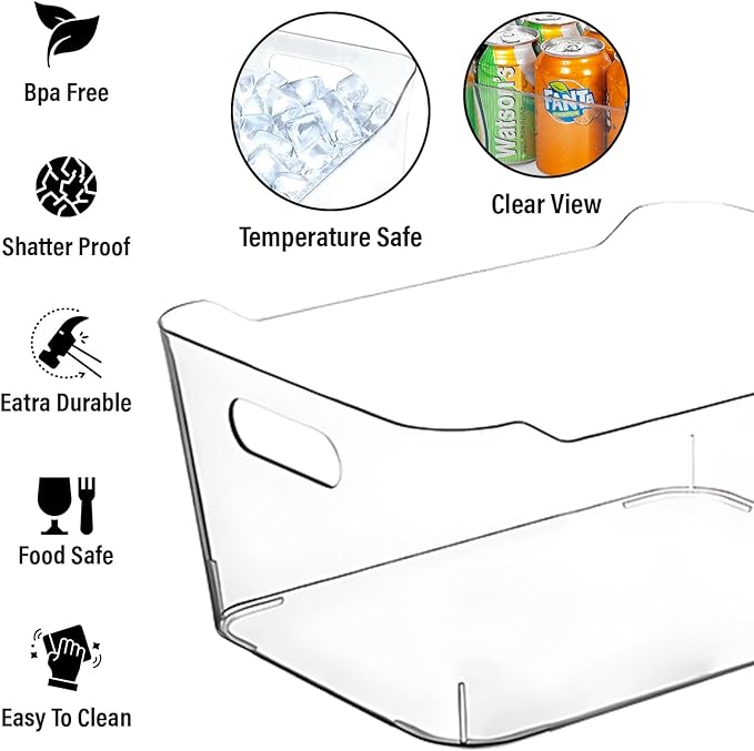 CONTROL KITCHEN Small Clear Plastic Storage Bins, Perfect for Organization or Pantry and, Fridge Organizer, Cabinet Organizers