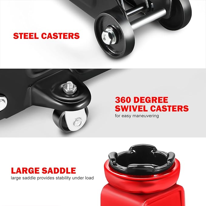 PM PERFORMOTOR Low Profile Hydraulic Trolley Service/Floor Jack, 1.5 Ton (3000 lbs) Capacity, Lifting Range 5.3"-12",Black,PM-TOL-FJ15-BK