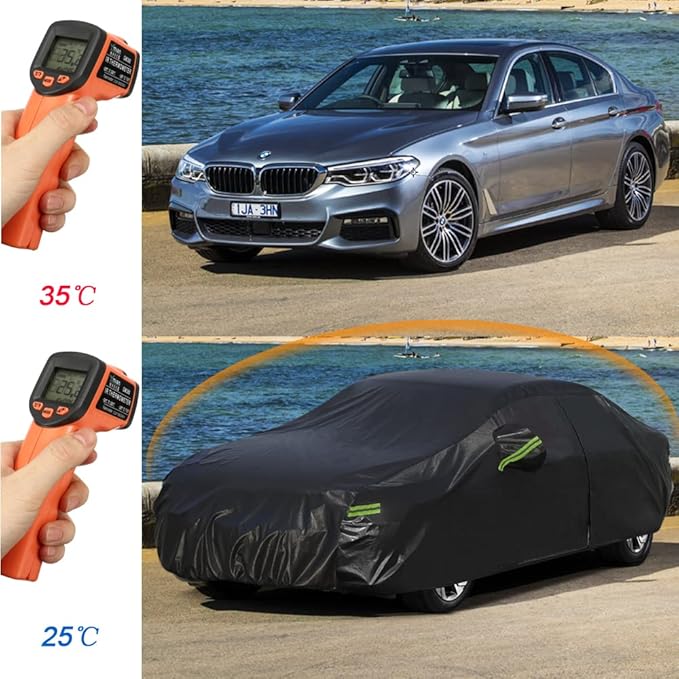 Kaugung 7 Layers Car Cover Custom Fit Audi A4 (2007-2025), Outdoor Waterproof All Weather Sun Rain Dust Snow Protection with Zipper Door.