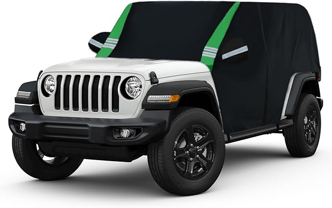 Cab Cover Compatible with Jeep Wrangler Waterproof 2 Door Custom Fits for TJ YJ CJ JK JL, Outdoor Half Exterior Sun Rain Snow Dust UV Protection with Trunk Zipper