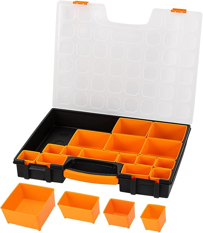 Amazon Basics 19-Removable Compartment Organizer,Black,Orange,16.5 x 13.2 x 2.4 inches,(Pack of 8)