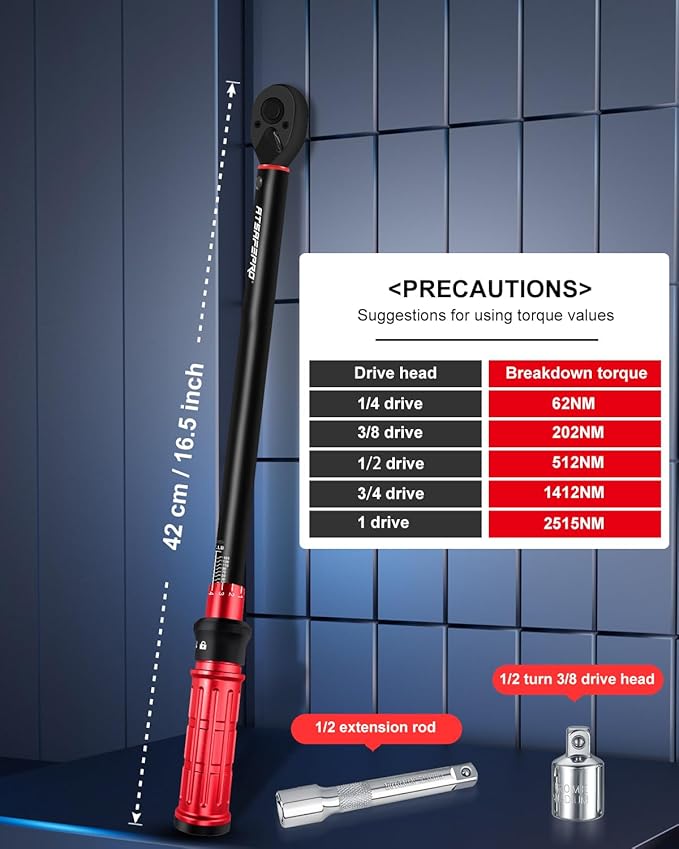 ATsafepro Torque Wrench 1/2 Drive -Dual Scales 10-160 Ft-Lb /13.60-217 Nm,1/2 Torque Wrench-High Precision ±3%,Tire Torque Wrench-72 Tooth Dual-Direction,Easy Use for Bikes, Moto & Cars
