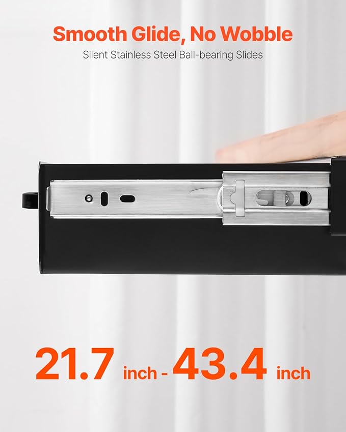 VEVOR Under Desk Drawer Slide Out, 22 inch Under Desk Mounted Pull-out Drawer Attachment, Hidden Under Counter Drawers for office Home Sit Stand Workstation, Black