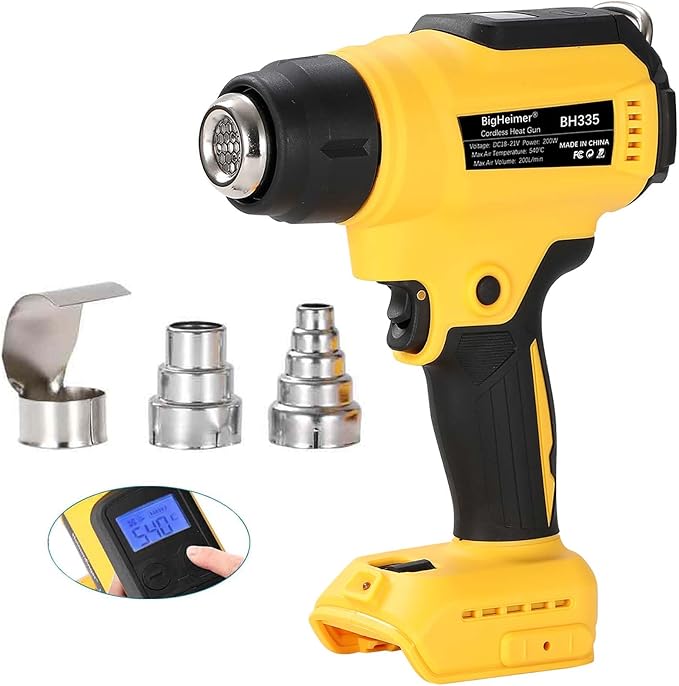 Cordless Heat Gun Compatible with Dewalt 20V Battery, 350W Fast-Heat Hot Air Gun with LED Light & Digital LCD, Variable Temp Control for Shrink Wrap, Paint Stripping, Soldering & Crafts (Tool Only)