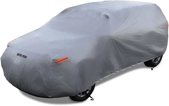 Motor Trend Safeguard Heavy Duty Car Cover for Vans & SUVs - Car Tarp Waterproof All Weather SUV, Sun Protection, UV Rain Snow Winter, Outdoor Reflective - Up to 185" Length