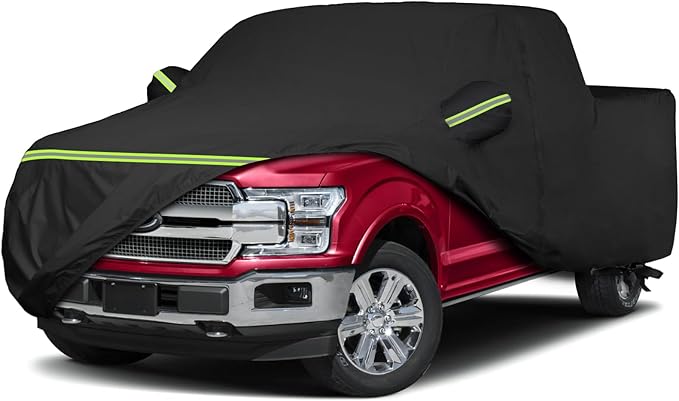 QUNSUNUS F150 Crew Cab Truck Cover 6.5ft Short Bed, Waterproof F150 Truck Cover with Zipper and Straps, Compatible with RAM 1500 Crew Cab 6.4ft 2019-2025