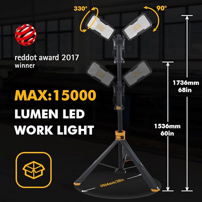 【Upgraded】LUTEC 6290Max 15000 Lumen 138W Dimmable LED Work Light with Telescoping Tripod, Adjustable Color Temperature Dual-Head Work Light with Stand and 8 Ft 3-Prong Power Cord