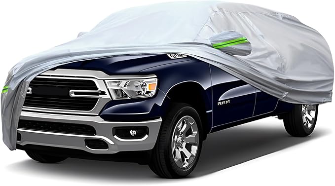 Full Car Cover Universal 6 Layers Outdoor Thicked All Weather Cover, Sunshield, Waterproof, Snow Proof, UV Proof, Scratch Proof, Bird Droppings, 6 Reflective Strips, Fits Pickups up 213"-237"