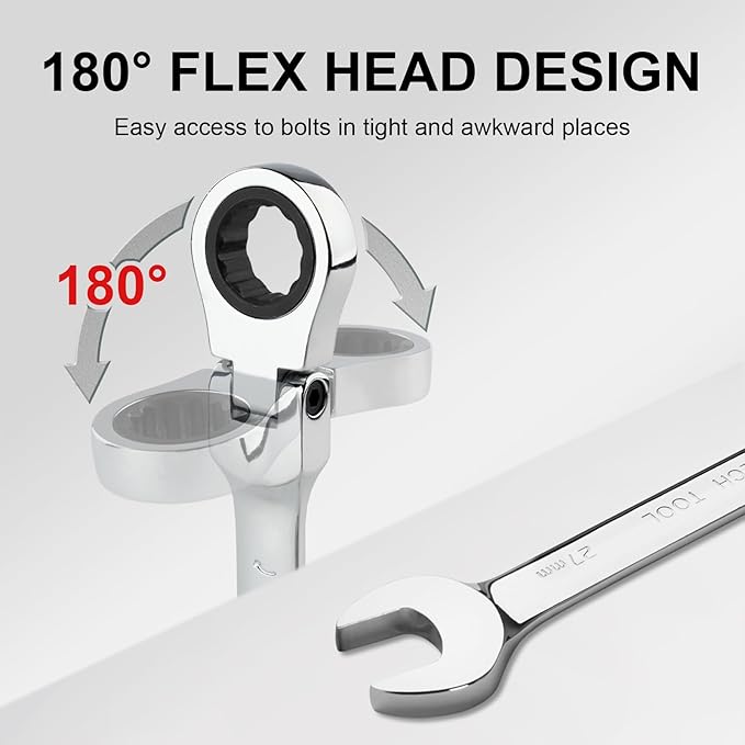 Jetech 27mm Flex-Head Ratcheting Combination Wrench, Premium Industrial Grade Spanner 72-Tooth Cr-V Steel - 180 Degree Flexible Box End Perfect for Tight Spaces, Auto & DIY Repair