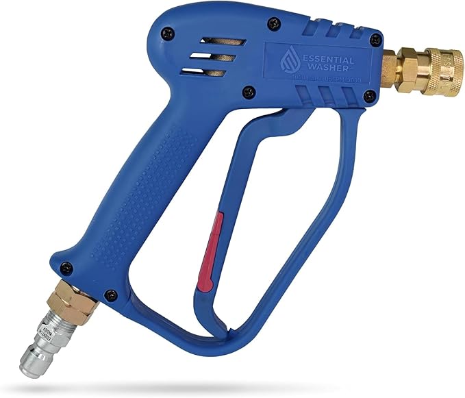 Essential Washer Short Pressure Washer Gun with Brass Quick Connect & M22 Adaptors Compatible with Foam Cannon | High Pressure Water 4000 PSI