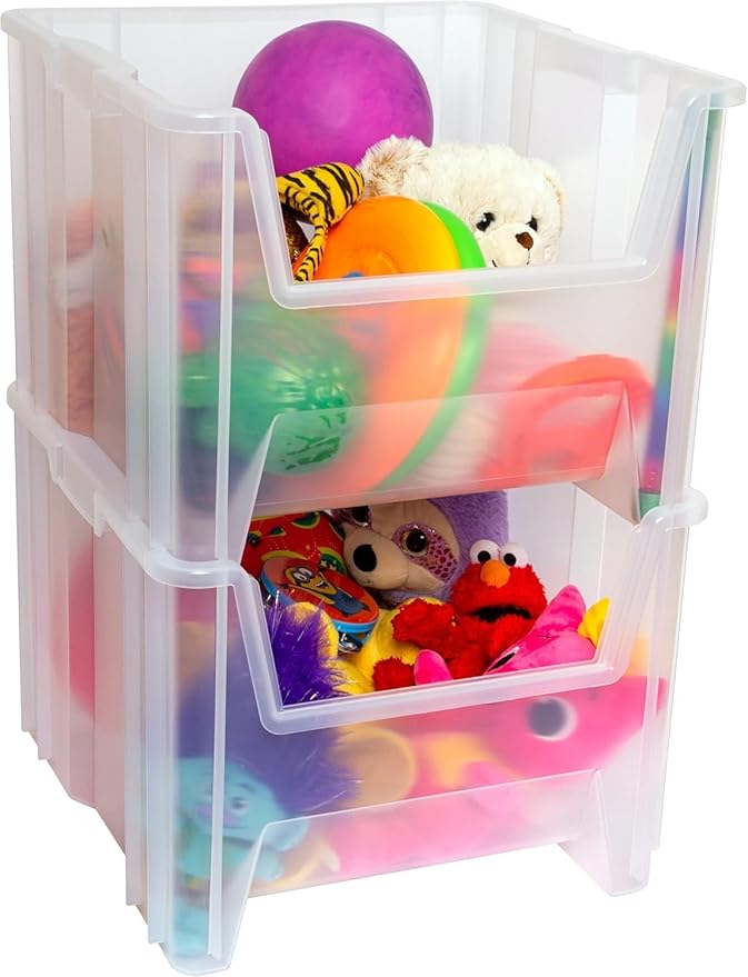 Akro-Mils 13018 Stak-N-Store Heavy Duty Stackable Open Front Plastic Storage Container Bin, (17-1/2-Inch x 16-1/2-Inch x 12-1/2-Inch), Clear, (2-Pack)