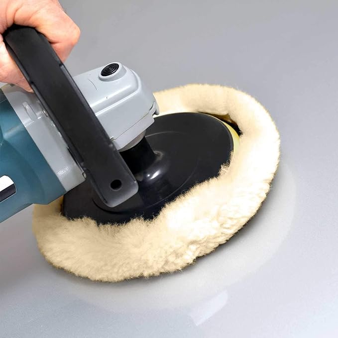 SPTA Wool Polishing Pads, 8"(200mm) 100% Natural Wool Buffing Pad with Hook & Loop Backing 4pcs Set Come with 5/8-11 Thread Backing Plate for Car Polishing, Buffing and Cutting