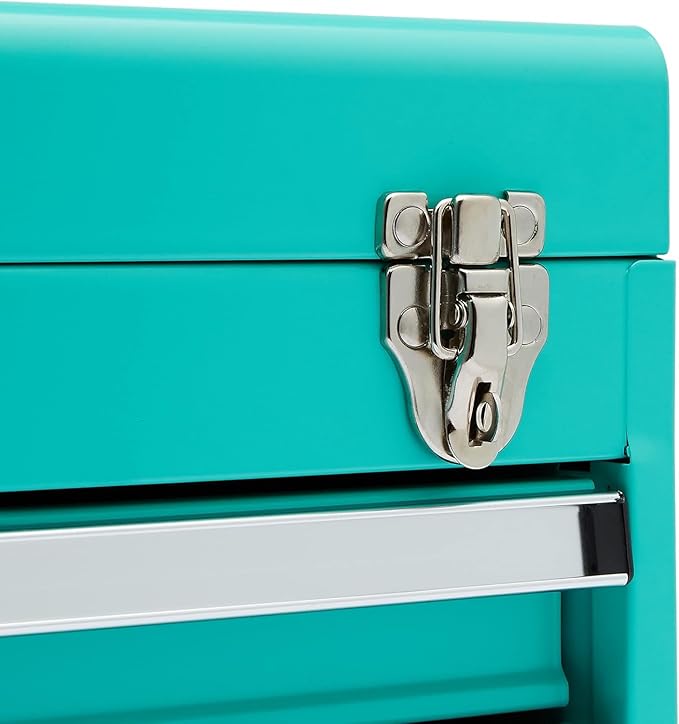 Amazon Basics Steel Tool Box Storage and Organization Drawers, Tool Storage with Powder Coat Finish, 18.11 x 8.66 x 9.45 in, Turquoise