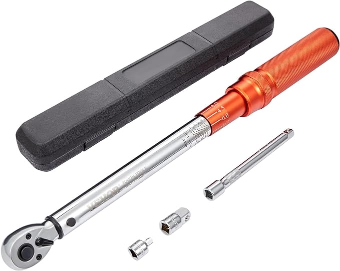 VEVOR 3/8-inch Drive Click Torque Wrench 10-80ft.lb/14-110n.m, Dual-Direction Adjustable Torque Wrench Set with Mechanical Dual Range Scales and Adapters Extension Rod
