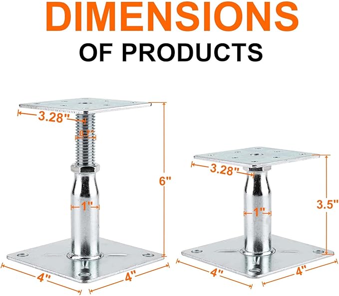 2 Pack Adjustable Support Jack for The Floor,Deck Foundation,Post Floor Joist Jacks,RV Step Stabilizer,Mini Screw Jack- Post 3.5" to 6"