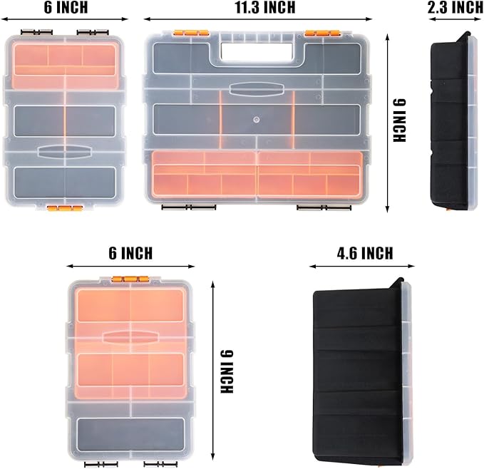 Torin AG421B Hardware & Parts Organizers: 4 Piece Versatile And Durable Storage Toolbox for Bolts, Screws, Nails, Nuts and Small Hardware, Black/Orange