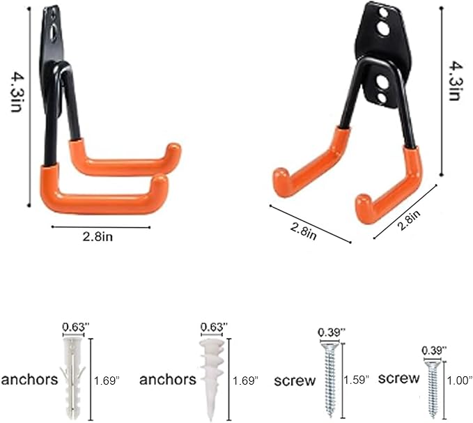 6 Pack Heavy Duty Garage Hooks, Stainless Steel & Iron, U-Shape, Wall Mount, Rust Resistant, Holds Up to 40lbs Each, Ideal for Garage, Shop, Basement, etc.