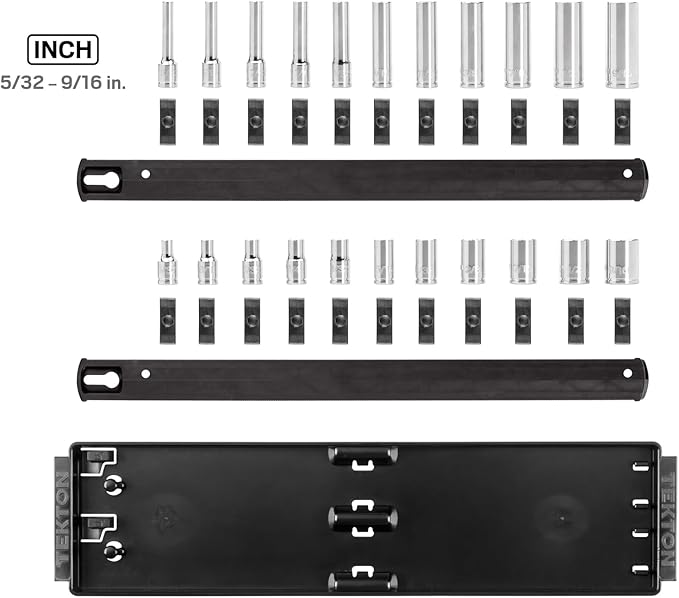 TEKTON 1/4 Inch Drive 12-Point Socket Set with Rails and Tray, 22-Piece (5/32-9/16 in.) | SHD90213