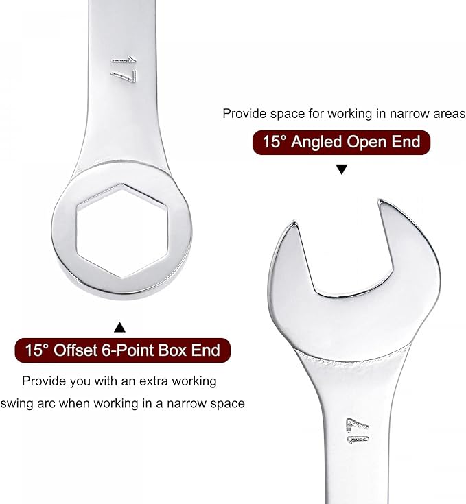 uxcell Thin Combination Wrench with Offset 6-Point End and Angled Open End, Metric Mirror-Chrome Plated High Carbon Steel, for Household Repairs, 17mm
