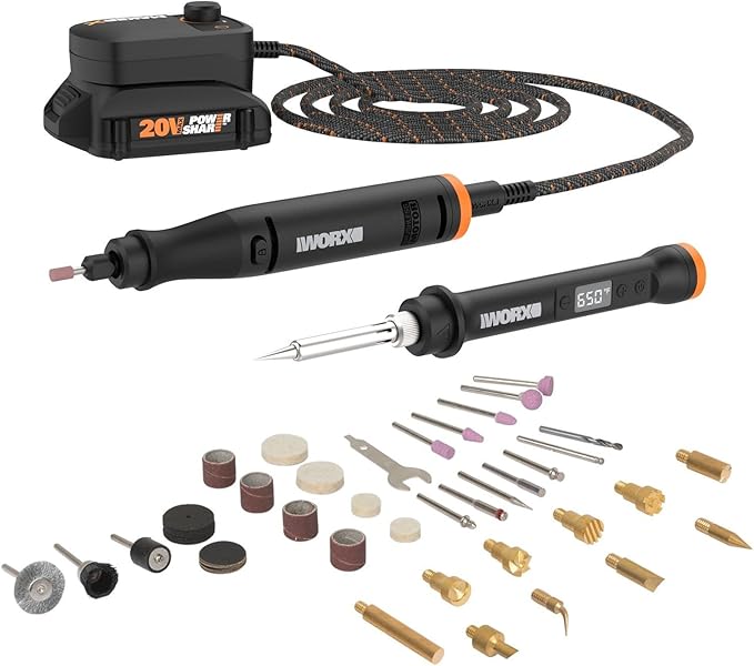 Worx WX989L 20V MAKERX 2-Pc Combo Kit - Rotary Tool + Heat Gun w/ 42 Accessories