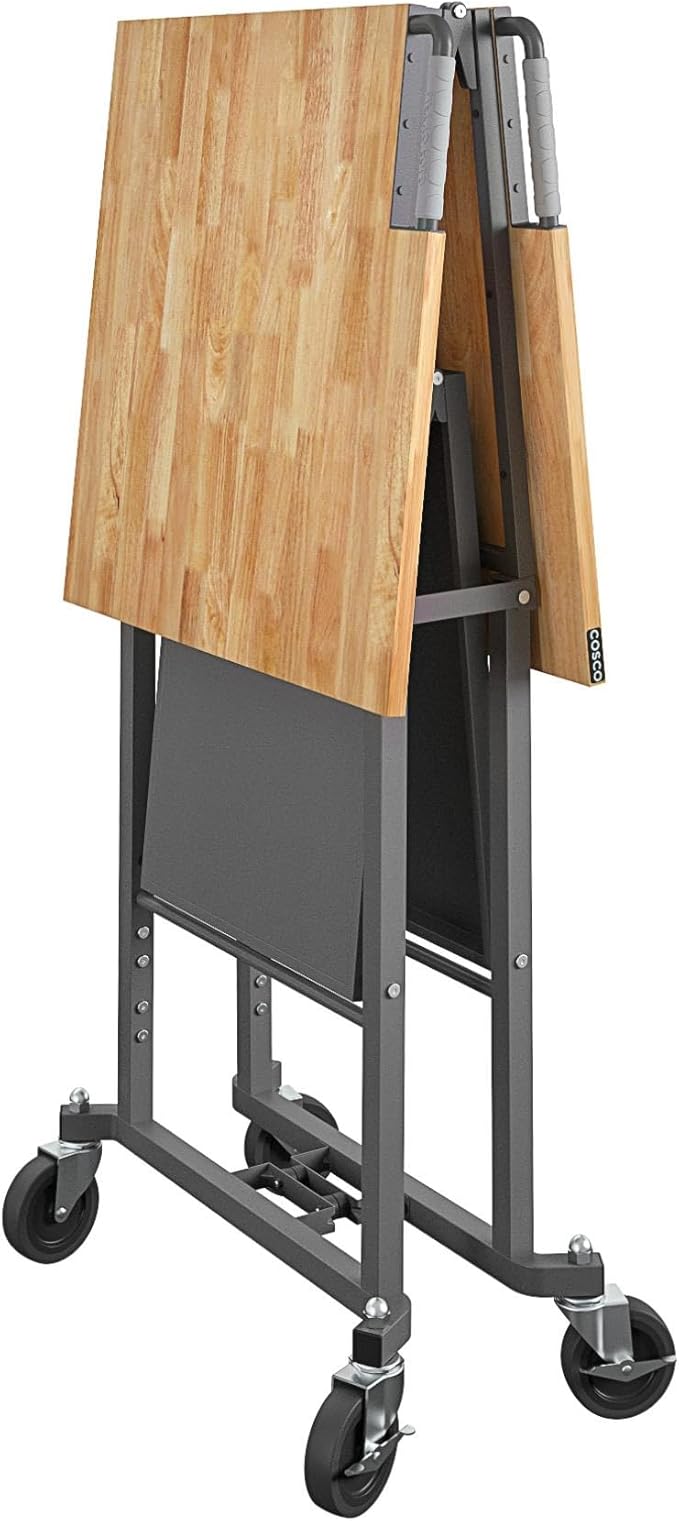 COSCO SmartFold Butcher Block Portable Workbench/Folding Utility Table (Gray Steel Frame)