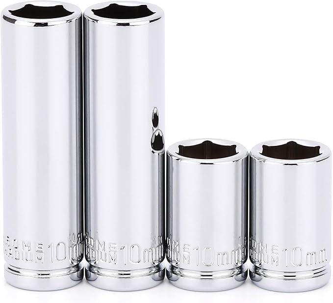 MIXPOWER 4PCS 1/4"Drive 10mm Deep&Shallow Socket, 6 Point, Cr-V Steel, 10mm
