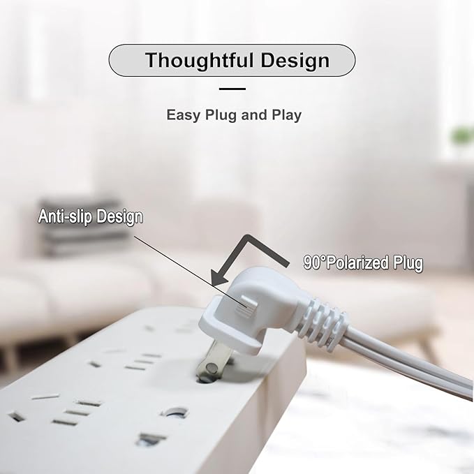 3FT Extension Cord Splitter- 2 Way Outlet Splitter Extension Cords 2 Prong with Flat Plug,Thin Design for Indoor/Outdoor Use, Christmas Lights & Home Appliances,White