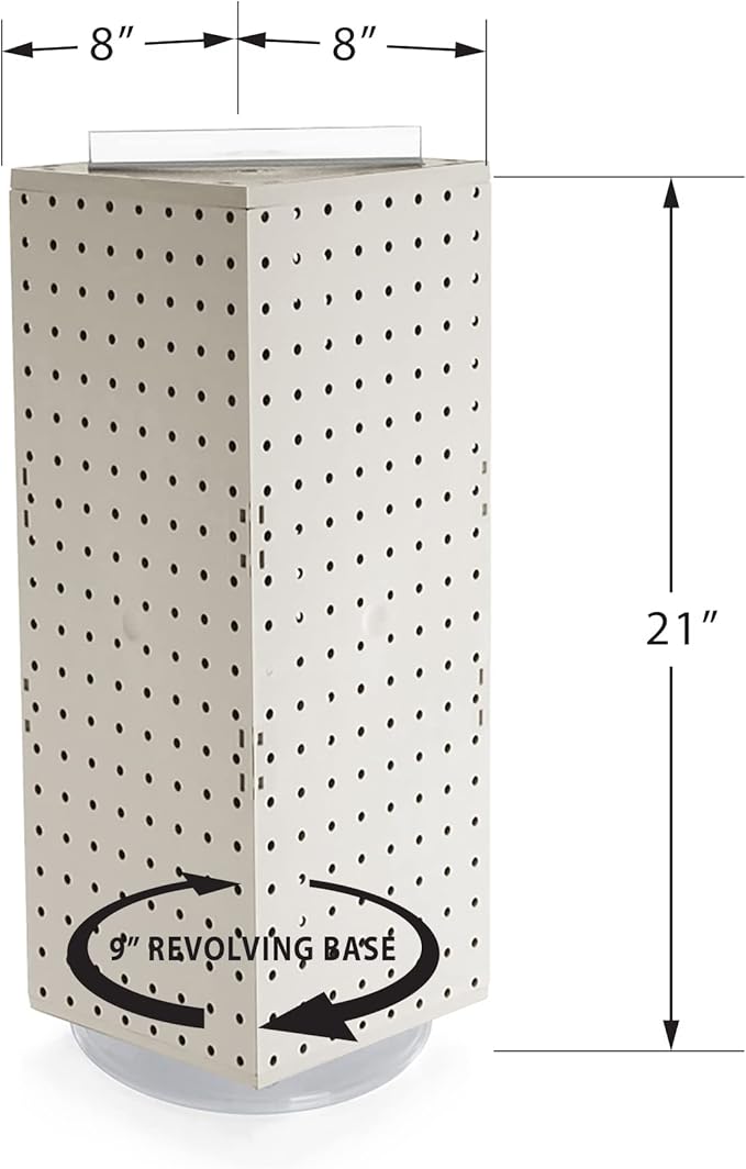 Azar Displays 703385-WHT Four-Sided Revolving 8”W X 20”H Pegboard Counter Display, White