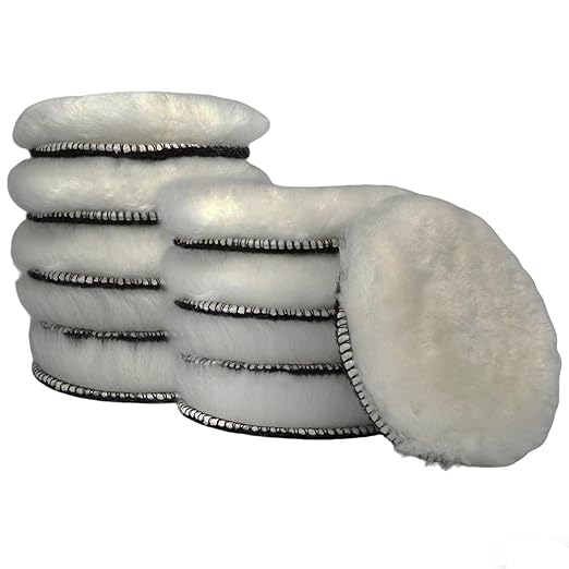 Gracefur 10 Pcs 4 Inch Lambs Wool Polishing Buffing Pads with Hook and Loop Back, Soft Sheepskin Buffer Pads for Vehicles, Boat, Furniture, Floors and So On